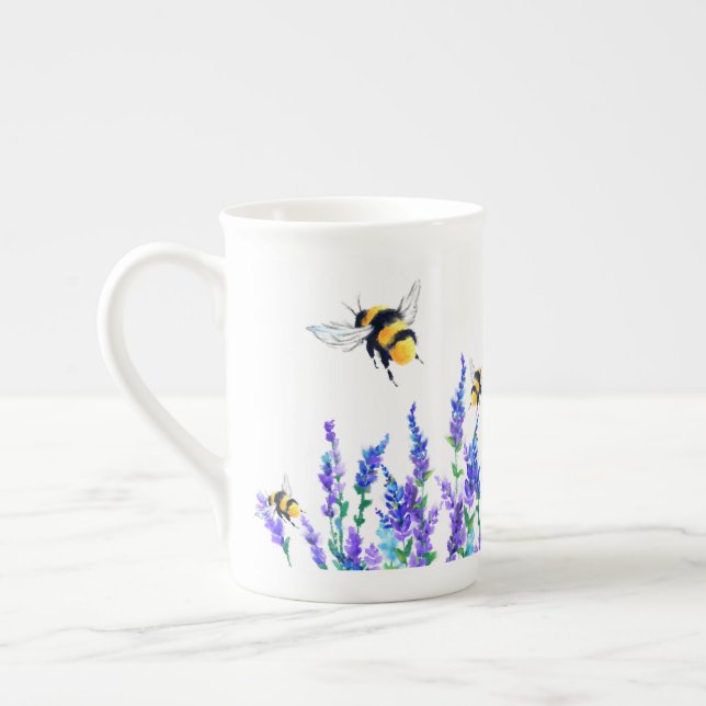 Tasse En Porcelaine Belles fleurs de printemps et vols d'abeilles - De (Gauche)