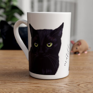 Tasse En Porcelaine Black Cat Art Personnalisé Nom de l'animal de comp