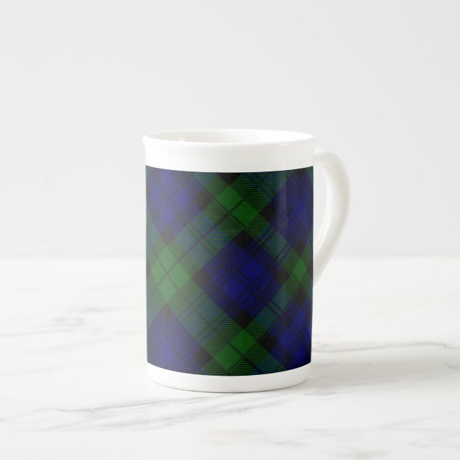 Tasse En Porcelaine Black Watch Tartan bleu vert Plaid (Devant droit)