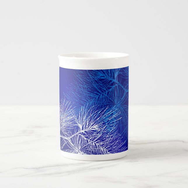 Tasse En Porcelaine Blanc bleu Pine vacances Chine Musique (Devant)
