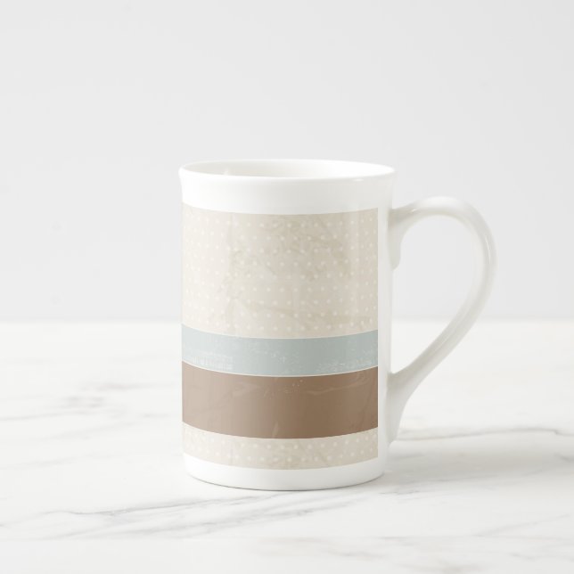 Tasse En Porcelaine Bleu Beige Brown Pois doux Arrière - plan rétro (Droite)