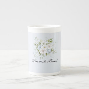 Tasse En Porcelaine Bleu Céleste Floral Blanc