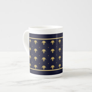 Tasse En Porcelaine Bleu marine et damassé élégants d'or