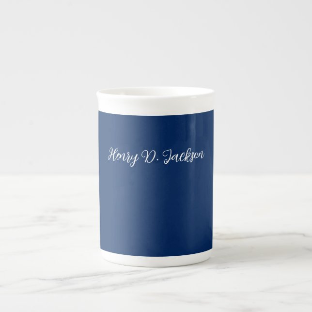 Tasse En Porcelaine Bleu marine unique écriture classique uni (Devant)