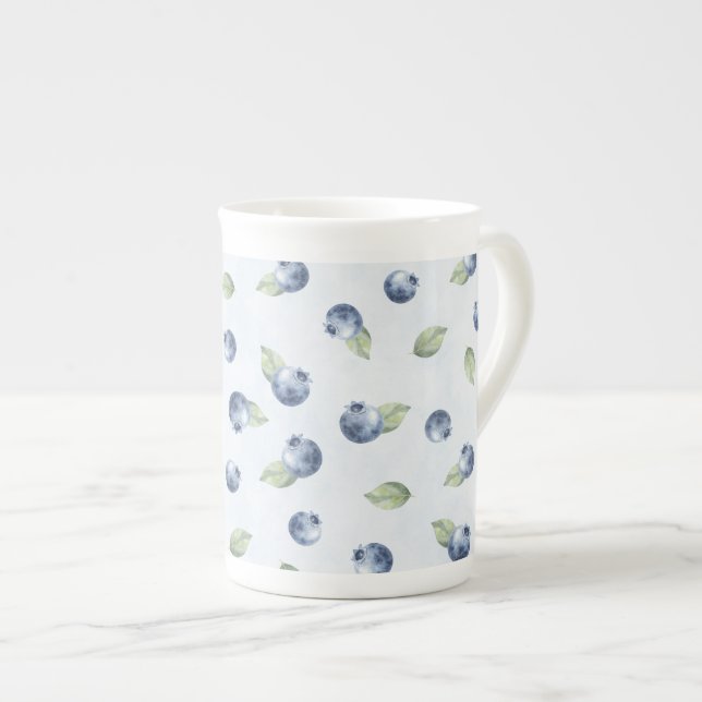 Tasse En Porcelaine Bleu Myrtilles Fruit   (Devant droit)