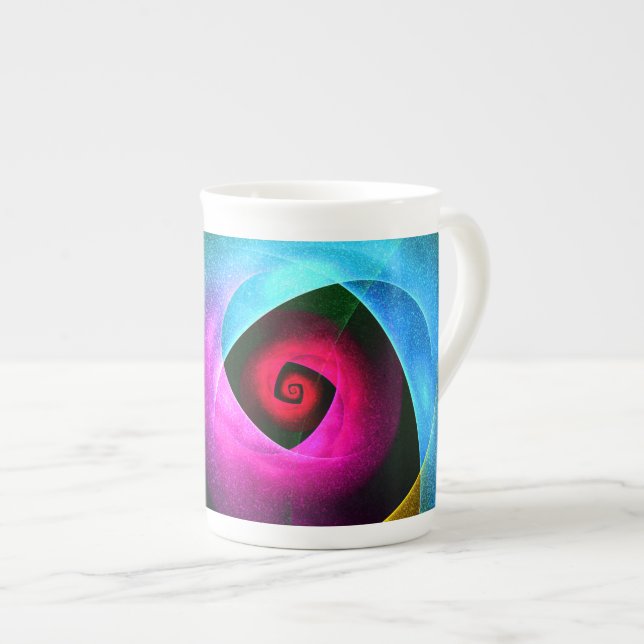 Tasse En Porcelaine Bleu orange rose moderne Art Abstrait Motif #24 (Devant droit)