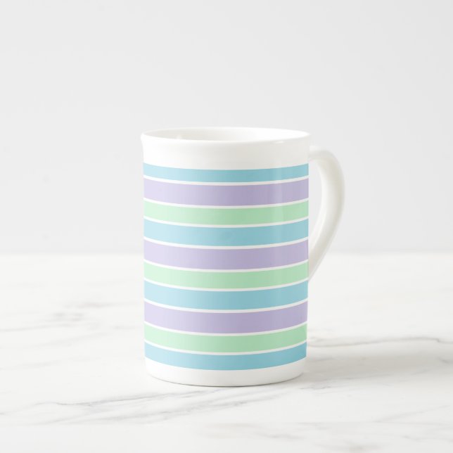 Tasse En Porcelaine Blue Green and Purple Pastel Stripes (Devant droit)