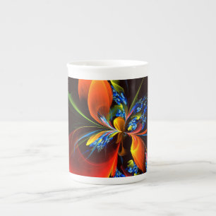Tasse En Porcelaine Blue Orange Floral Moderne Art Abstrait Motif #03
