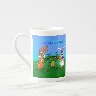 Tasse En Porcelaine Bonne Pâques ! Lapin avec lapin et poussin