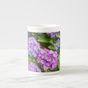Tasse En Porcelaine Boue de Chine d'os d'hydrangée bleu et rose
