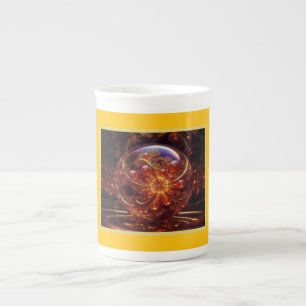 Tasse En Porcelaine Boule de verre transparente jaune et doré fractale
