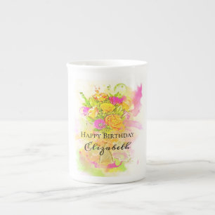 Tasse En Porcelaine Bouquet de fleurs d'aquarelle d'anniversaire