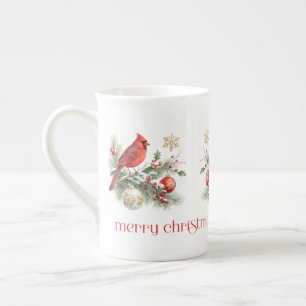 Tasse En Porcelaine Bouquet de houx de Noël Cardinal Rouge