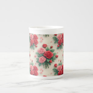Tasse En Porcelaine Bouquets de roses roses et rouges élégants