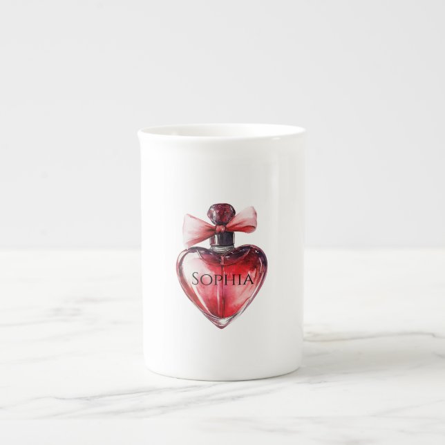 Tasse En Porcelaine Bouteille de parfum du coeur rouge (Devant)