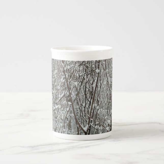 Tasse En Porcelaine Branches couvertes de neige Abstraite hivernale (Devant)