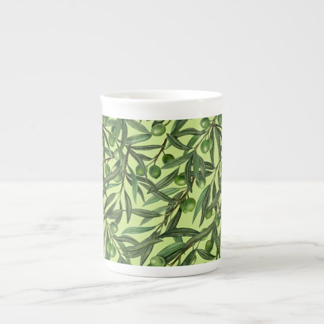 Tasse En Porcelaine Branches d'olive sur le vert miel (Devant)