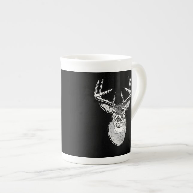 Tasse En Porcelaine Buck sur la tête de cerf de queue blanche noire (Devant droit)