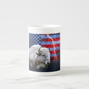 Tasse En Porcelaine Buffle Blanc Avec Drapeau Américain Et Éclair