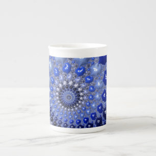 Tasse En Porcelaine Bulles fractales Ombre Bleu Abstrait