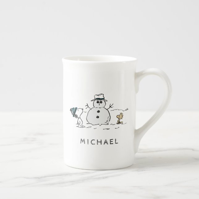 Tasse En Porcelaine cacahuètes | Snoopy & Woodstock Snowman | Ajouter  (Droite)