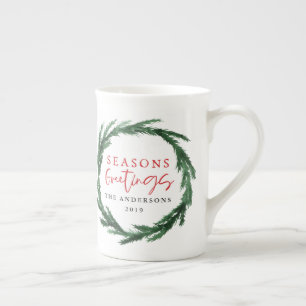 Tasse En Porcelaine Cadeau de Noël de guirlande d'aquarelle