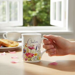 Tasse En Porcelaine Cadeau de nom de fleur sauvage coloré personnalisé