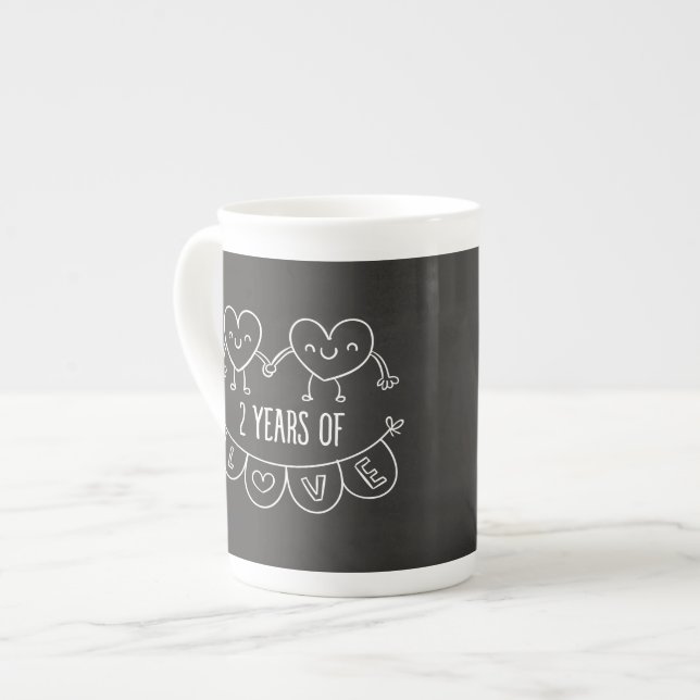 Tasse En Porcelaine Cadeau Du 2E Anniversaire Pour Son Coeur De Balle  (Devant gauche)