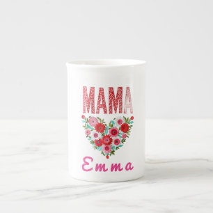 Tasse En Porcelaine Cadeau personnalisé Fleur de cœur de Maman