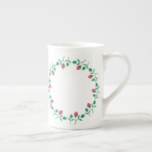 Tasse En Porcelaine Cadre rond fleuri avec fleurs roses