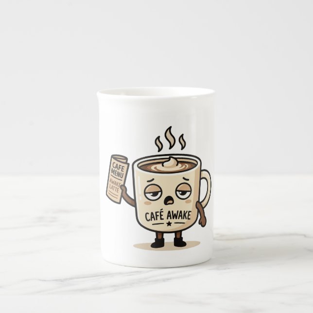 Tasse En Porcelaine Café Awake Cute Sleepy Coffee Mascot Illustration (Devant)