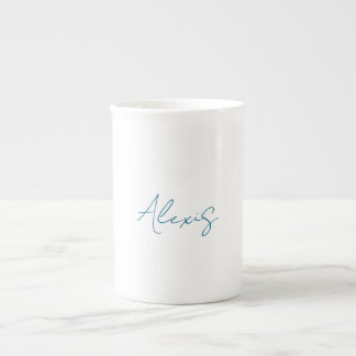 Tasse En Porcelaine Calligraphie de nom Script Plain Simple Blanc Bleu