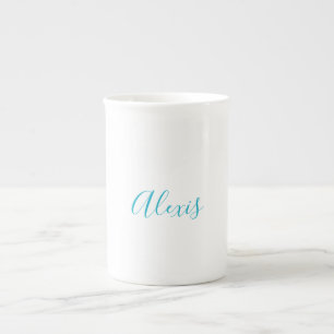 Tasse En Porcelaine Calligraphie de nom Script Plain Simple Blanc Bleu