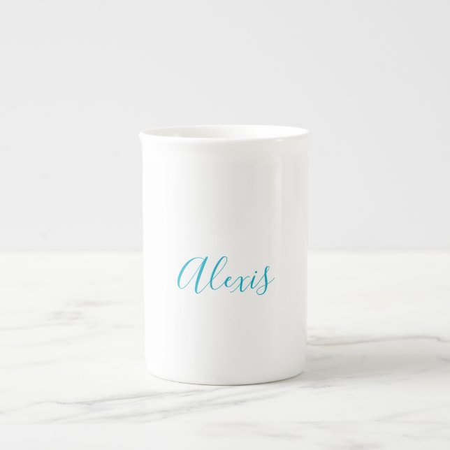 Tasse En Porcelaine Calligraphie de nom Script Plain Simple Blanc Bleu (Devant)