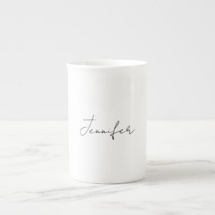 Tasse En Porcelaine Calligraphie Elégant Noir Blanc Plaine Nom simple