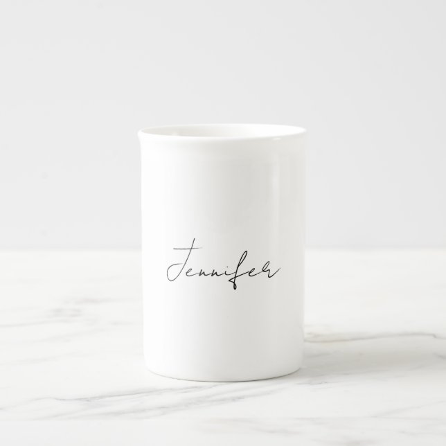 Tasse En Porcelaine Calligraphie Elégant Noir Blanc Plaine Nom simple (Devant)