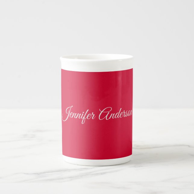 Tasse En Porcelaine Calligraphie Nom Elegant Cherry Red Personnalisé (Devant)
