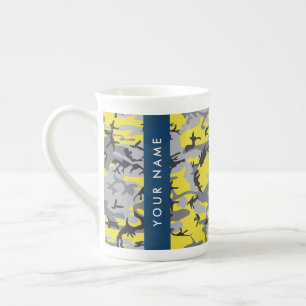 Tasse En Porcelaine Camouflage jaune et gris Votre nom Personnalisez