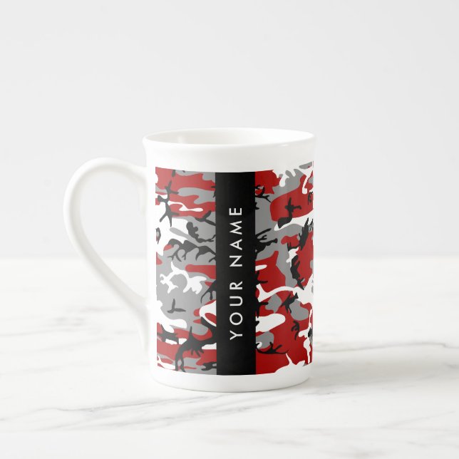 Tasse En Porcelaine Camouflage rouge et gris Votre nom Personnaliser (Gauche)