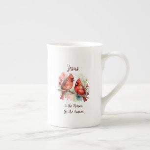 Tasse En Porcelaine Cardinal Rouge de Noël Jésus Raison de la Saison
