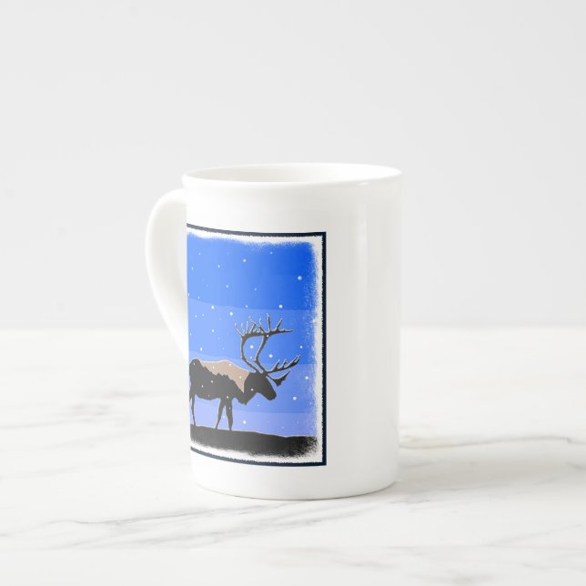 Tasse En Porcelaine Caribou en hiver - Art original de la faune (Devant gauche)