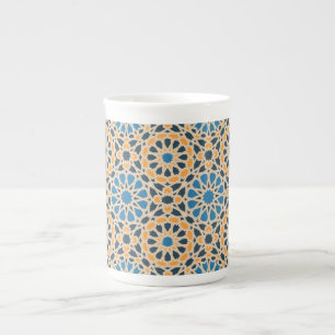 Tasse En Porcelaine Carreau géométrique marocain & motif orange
