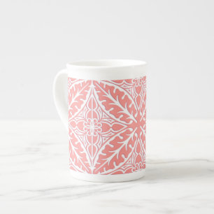 Tasse En Porcelaine Carreaux marocains - corail rose et blanc