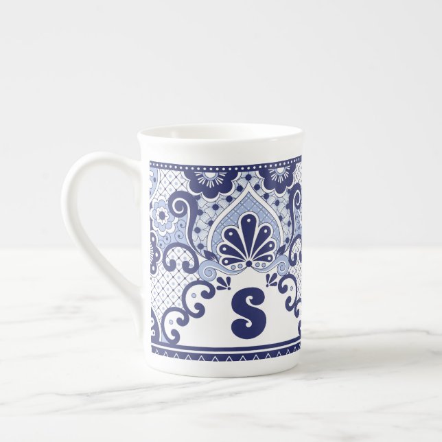 Tasse En Porcelaine Carrelage Monogram Blue and White Mexican Talavera (Gauche)