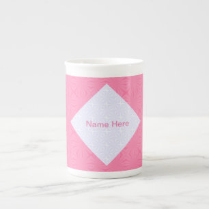 Tasse En Porcelaine Carrés ondulés rose clair et blanc Personnalisés 