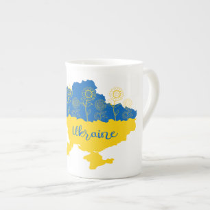 Tasse En Porcelaine Carte de l'Ukraine avec tournesol et drapeau ukrai