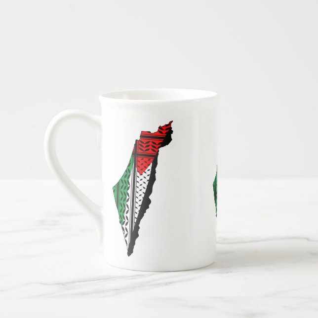 Tasse En Porcelaine Carte de Palestine avec drapeau et Motif Keffiyeg (Gauche)