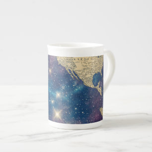 Tasse En Porcelaine Carte vintage du monde céleste pourpre (6)
