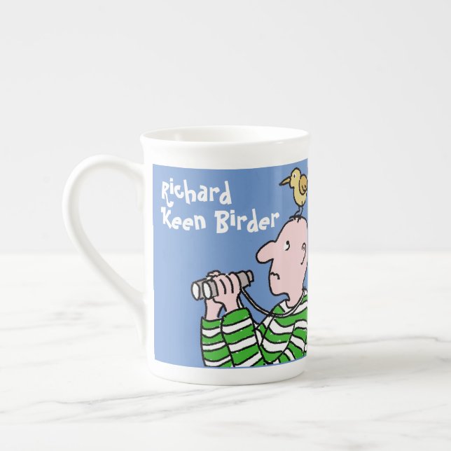 Tasse En Porcelaine Cartoon Oiseau Watcher & Bird (Gauche)