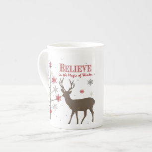 Tasse En Porcelaine cerfs et flocons de neige vintages modernes